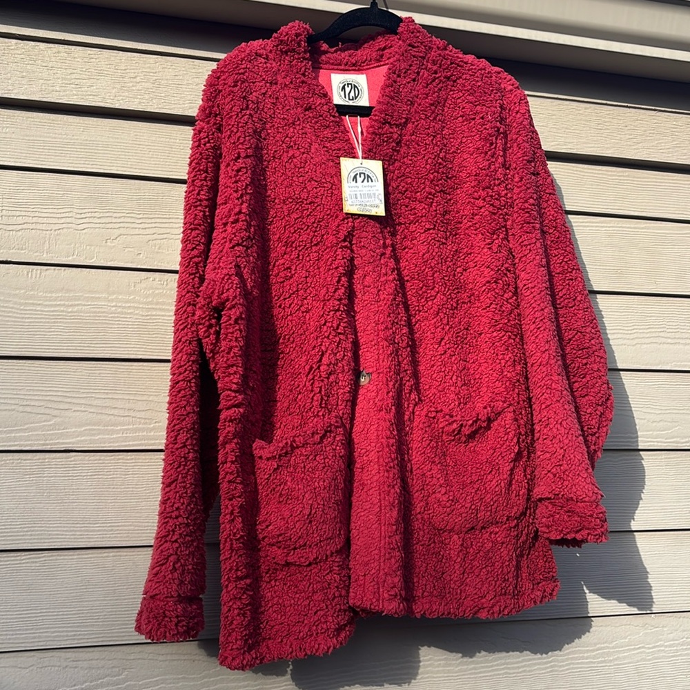 Cardinal Red Fuzzy Shacket